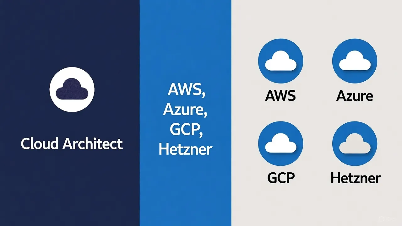 Cloud architect connecting AWS, Azure, GCP and Hetzner